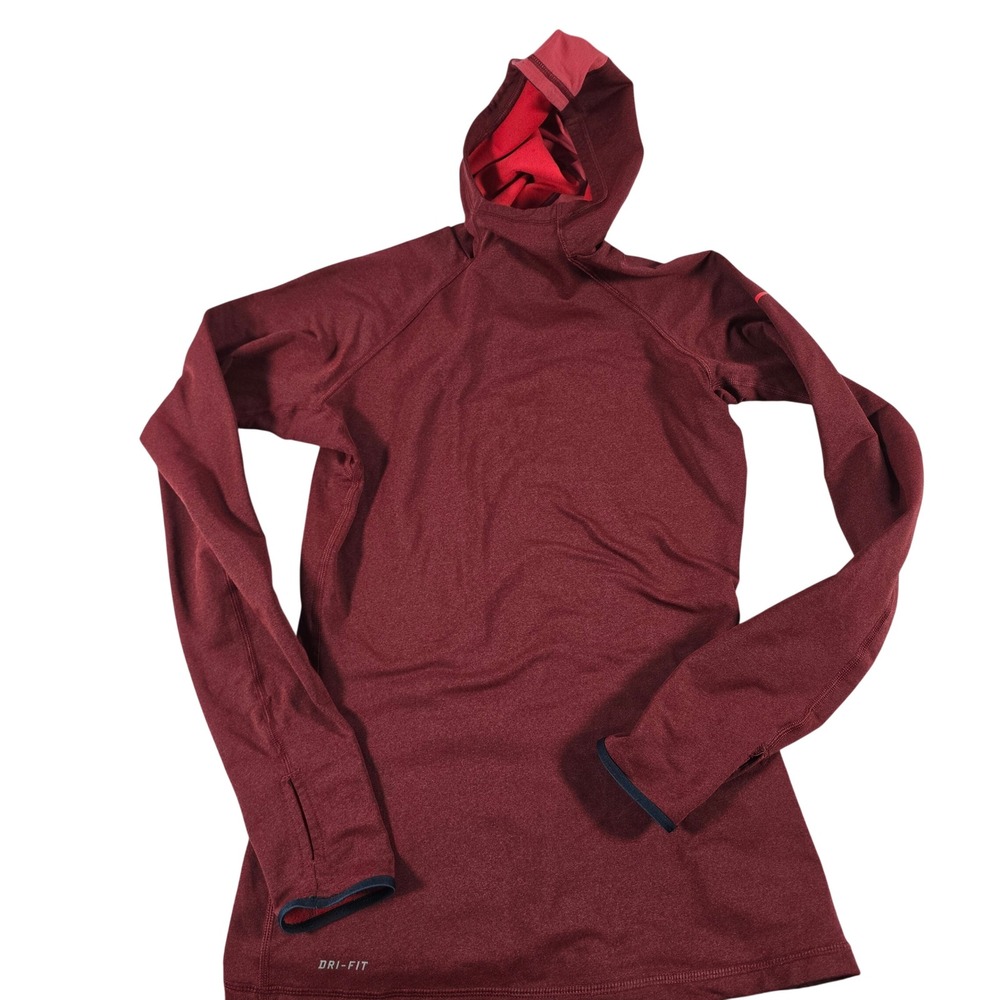 Nike Pro Dri-FIT Womens Burgundy Pink Hooded Running Top 548774-012 Size S